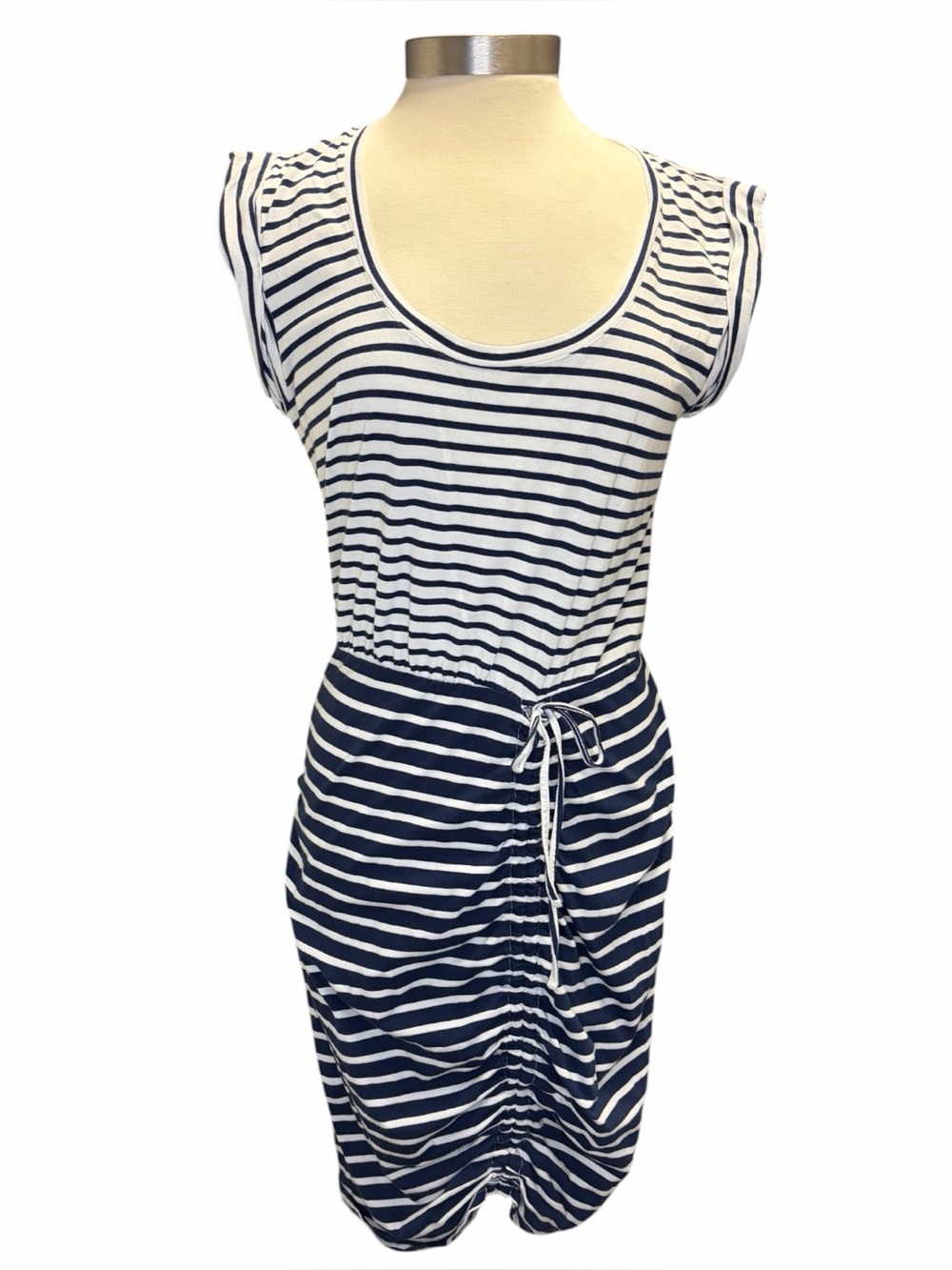 Veronica Beard Color Block Stripe Ruched Side Tie Midi Dress